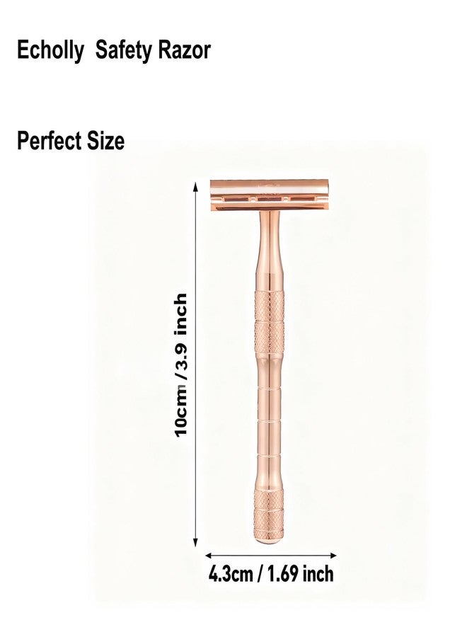 ECHOLLY Elegant Rose Gold Safety Razor for Women–Vintage Double Edge Razor with 10 Swedish Blades, Stainless Steel Handle, Gift Box Set by Echolly (Solar Crown) - Image 3